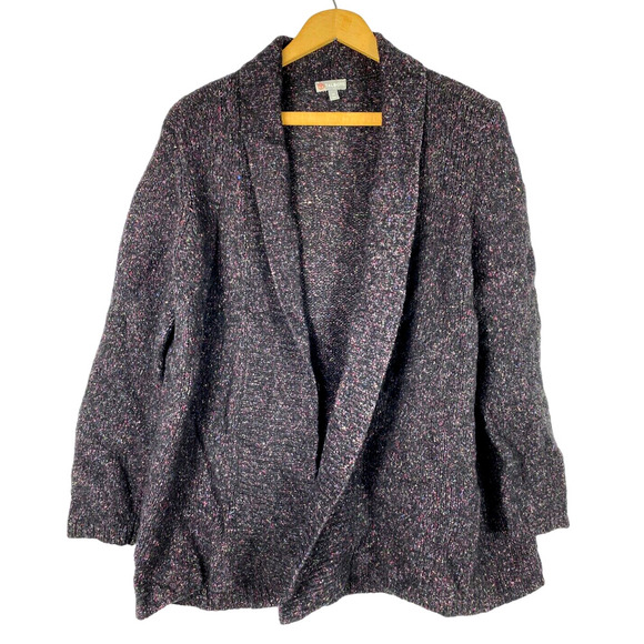 Talbots 1X Cardigan Sweater Marled Dark Purple Black Open Front Wool Silk Blend - Picture 2 of 8